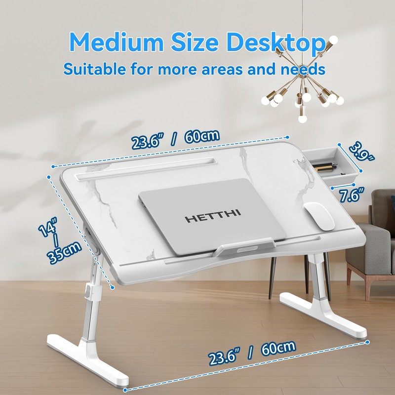 HETTHI Laptop Bed Tray Table, Adjustable Sturdy Laptop Stand for