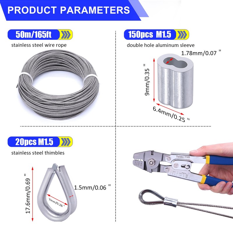 Twidec/Wire Rope Crimping Tool Kit Up To 2.2mm Swaging Tool