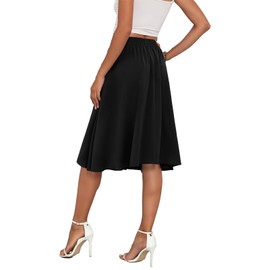 LAOLASI Women's Black Midi Skirts Elastic High Waisted Plus Size Casual Flowy Beach Boho Knee Length Skirts with Pockets,XXL