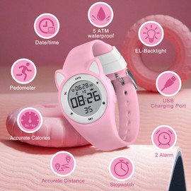 Kids Fitness Tracker Watch,Girls Digital Watch with Alarm/Stopwatch/Distance/Calories/Steps Counter, No App Activity Tracker Watches for Kids Teens Gift for Girls Boys