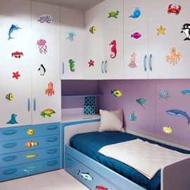 Sealife Sticker Fish Bathroom Kids Sticker Sea Animal Theme Animal Sticker Craft Nursery Transfer Underwater World Art Decals Ocean Aquarium Decowall Children Learning Decoration Vinyl