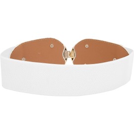 BlackButterfly Wide Elastic Vintage Cinch Retro Metal Interlock Buckle Belt (White, XL)