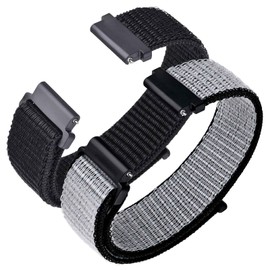 ANNEFIT Nylon Sport Watch Straps 24mm, 2 Packs Quick Release Adjustable Replacement Band for Men Women (Black and Gray)