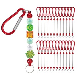 PATIKIL 24 Pcs Beadable Keychains Bars, Metal Beaded Keychain Blanks Bulk Making Supplies Kit with Snap Hook for Pendant DIY Art Crafts, Red