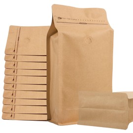 Mstar Pack 50 PCS Upgraded Coffee Bags with Valve (Kraft Paper, 8 oz/0.5 lb), Black High Barrier Aluminum Foil Flat Bottom Standing Coffee Bean Storage Bags, Heat Sealable Resealable Bag for Home.