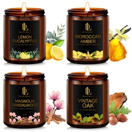 Scented Candle Set, Men Candle Set, Candles for Home Scented Gifts, 4Pack 28oz Soy Candles, Scents of Lemon Eucalyptus/Moroccan Amber/Magnolia & Sandalwood/Vintage Oak