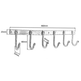 Infinity Decor Heavy Duty Antique Cast Iron Pewter Wall Mounted Coat Hook Rack Clothes Hat Robe Hanger - 6 Hooks Plain or Twisted - with All Fixings (Plain Hook Rack)