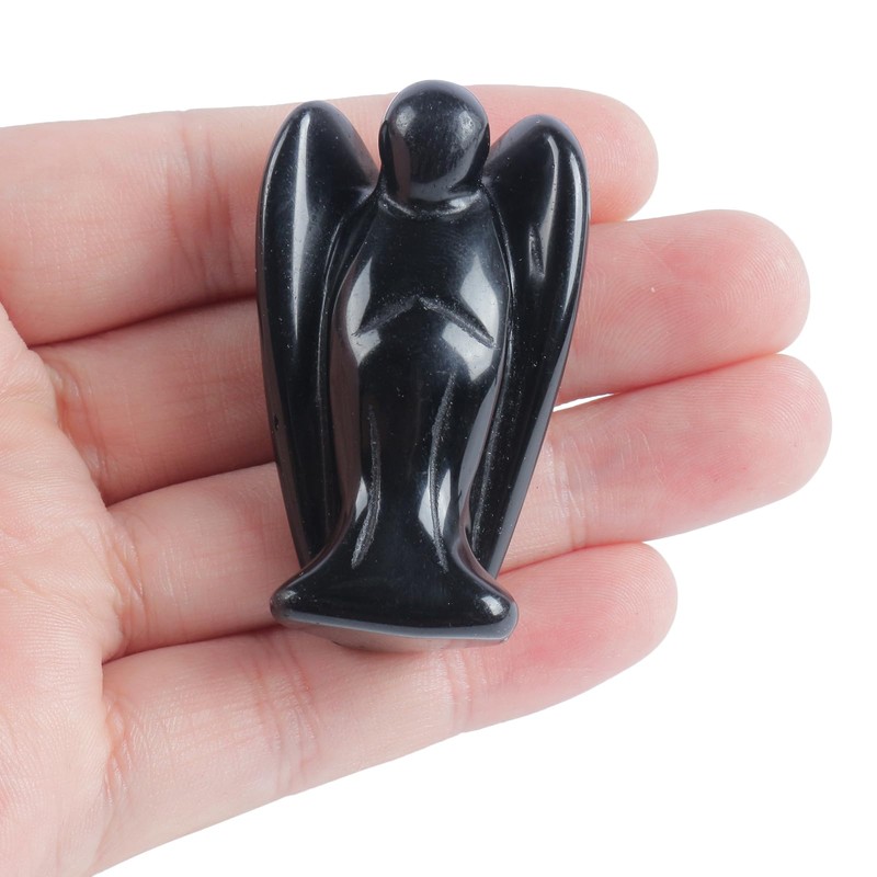 Lovionus89 Natural Black Obsidian Angel Statue, Hand Carved Stone Healing