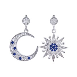 Hiqmic 925 Sterling Silver Post Star Moon Rhinestone Ear Stud Earrings White Gold Plated Jewelry_WA90127