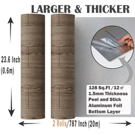 Oxdigi Peel and Stick Vinyl Flooring 2 Rolls 23"x 393"/128 Sq.Ft, Thicken Self Adhesive Vinyl Floor Tiles Wood Plank Flooring Waterproof Wear-Resistant for Any Room, Easy DIY Floor Coverings, Brown
