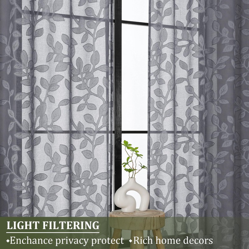 OVZME Grey Sheer Curtains 84 inches Long 2 Panels for