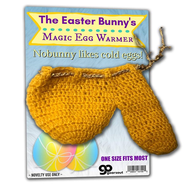 The Easter Bunny’s Magic Egg Warmer - Easter Wienie Warmer for Men - Hand-knit, goldenrod with gold yarn tie for secure fit, One size fits most