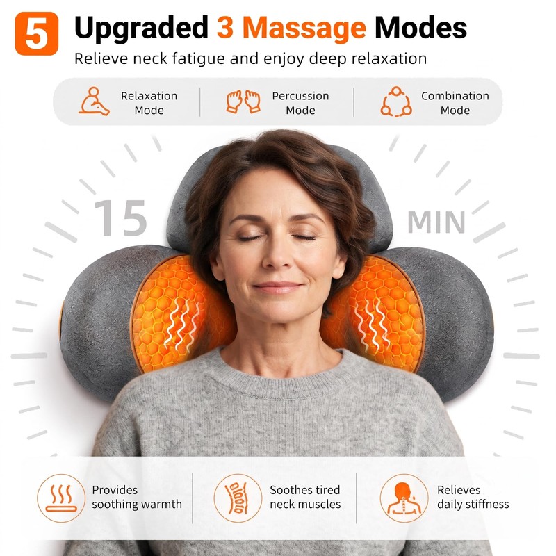Cordless Heated Neck Massager Pillow, 3-in-1 Rechargeable Neck Stretching Device