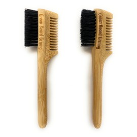 2-in-1 Pocket Sapling Mustache Brush & Comb (2-Pack) from Green Beard Grmng - Boar Bristle & Bamboo