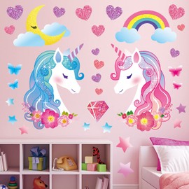 DECOWALL DS8-8068 Unicorn Wall Stickers nursery kids stars rainbow décor home art girls baby bedroom pink colorful decals playroom cute birthday party