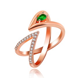 Tobestu Rose Gold Plated X Ring Simulated Emerald Green CZ Criss Cross Ring for Women Stack Eternity Wedding Band Adjustable (green)