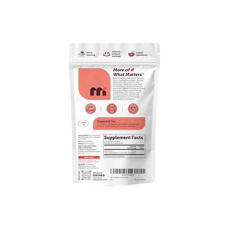 Micro Ingredients Astaxanthin 24mg with MCT Oil, 60 Softgels, 2