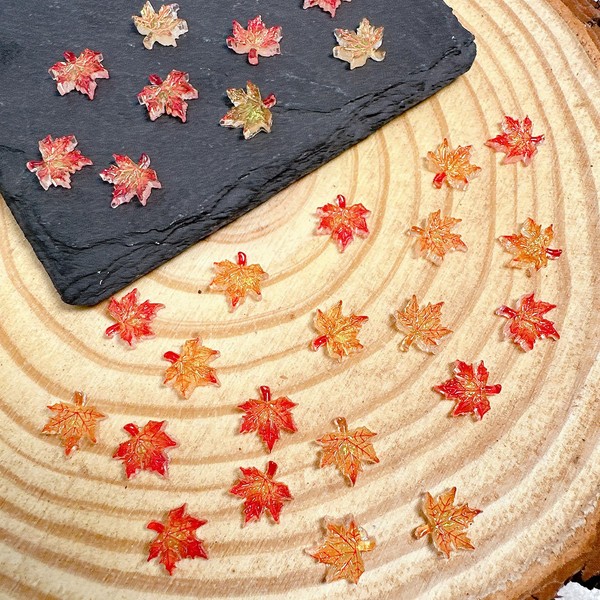 100Pcs Fall Nail Charms and Gems Autumn Maple Leaves Nail