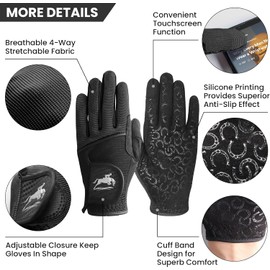 LOVMEAD Riding Gloves Women Girls Non-Slip Breathable Summer for Equestrian Sports Cycling Gardening Ladies Gloves for Riding Touchscreen Soft Black Purple Brown (Black, Medium)