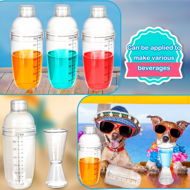 12 Pcs Plastic Cocktail Shaker Set Including 6 24 OZ/
