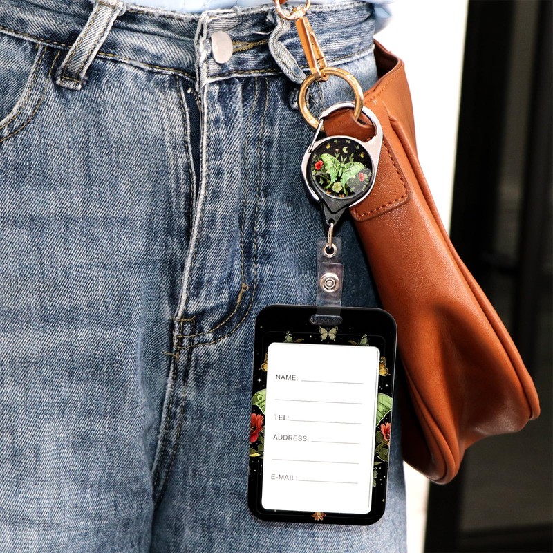 Moon Moth Lanyard with ID Badge Holder Retractable Reel Clip,