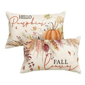 Artoid Mode Blätter Kürbisse Pflanzen Herbst Kissenbezüge 2er Set, 30x50 cm Zierkissenbezug Cushion Cover Couch Wohnzimmer Deko