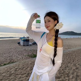 Factory Direct Women's a344 Bikini Cover-up Long Sleeve Sun Protection Blouse, Summer 2025 Hot-selling White S/White 10ea