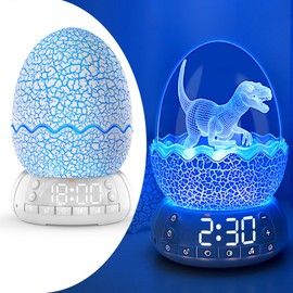 Dinosaur Egg Alarm Clock for Kids, Wake Up Light, Bluetooth Speaker, Sleep Training Clock with 20 Soothing Sounds & 8 Color LED Decor Night Light for Bedroom, Birthday Gift for Boys Girls Children
