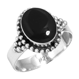 Jeweloporium 925 Sterling Silver Ring for Women Size S Genuine Black Onyx Gemstone Vintage Silver Ring Solitaire Jewelry