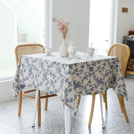 Pastoral Square Tablecloth - 60 x 60 Inch - Linen Fabric Table Cloth - Washable Table Cover with Dust-Proof Wrinkle Resistant for Restaurant, Picnic, Indoor and Outdoor Dining, Floral (Dark Blue)