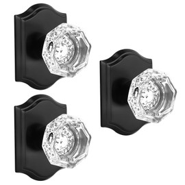 Gobrico 3 Pack Crystal Door Knobs with Matte Black Arched Rosette,Individual Dummy Door Handle Pull,Inactive Diamond Glass Interior Door Knob Single Side