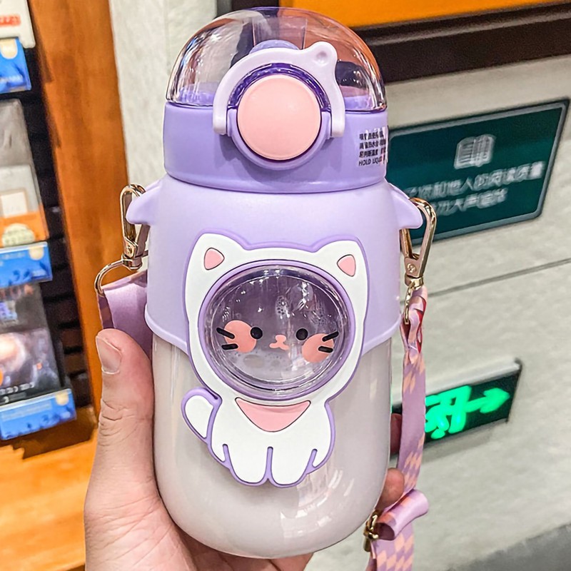 Soft Straw Drinking Cup Portable Plastic Sippy Cup Cartoon Pattern