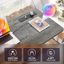 Height Adjustable Standing Desk with Power Outlets, 39" Manual Stand Up Desk with Storage Shelves Small Mobile Rolling Computer Desk Portable Laptop Table with Wheels for Home Office, Grey Oak