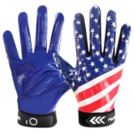 FINGER TEN Football Receiver Gloves Youth Receiving Gloves Pro 3.0 Durable Breathable Flexible for Kids Boys Girls in White Red Black Blue Small Medium X-Large (USA Flag, Large)