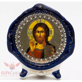 Porcelain gzhel decal plaque Icon Pantocrator Lord Jesus Christ Спс Вседержитель