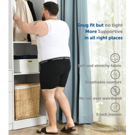 Comfneat Men's 5-Pack Big & Tall 3XL-7XL Boxer Briefs Cotton Spandex Underwear with Fly (Black Pack-5, 5XL)