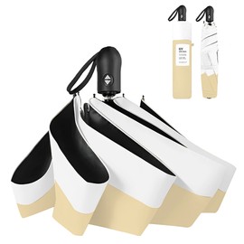 CICIBELLA Folding Umbrella, One-touch Automatic Open/Close, Parasol, UV Protection, 100% Light Block, Folding Umbrella, Lightweight, Women's, Bicolor Beige x Ice White