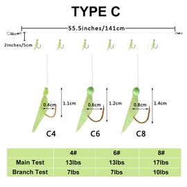 Fishing Rigs Bait Lures Freshwater Saltwater Sea Rigs Glow Rigs with Fish Skin/Feather Hooks Size 4 6 8 by Shaddock