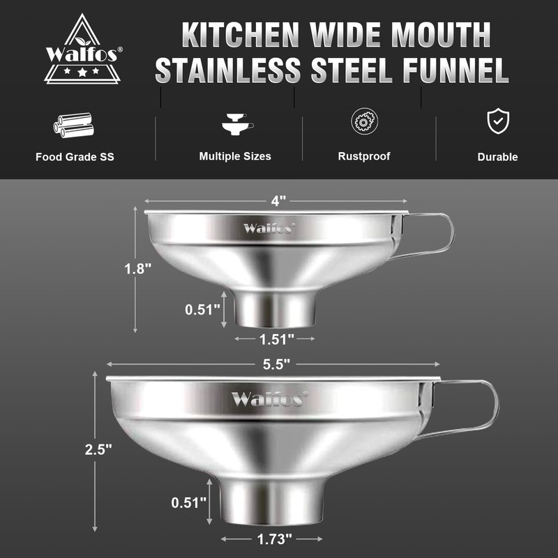 WALFOS Jam Funnel Wide Neck, 10cm & 14cm Canning Funnels