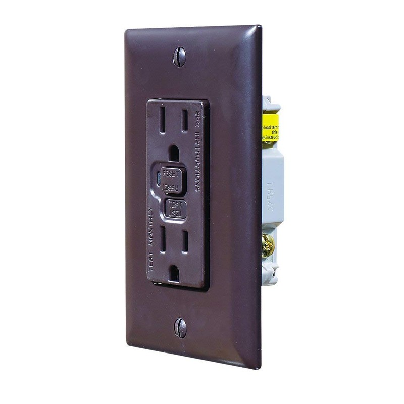 RV Designer S805, Dual GFCI Outlet with Cover Plate, Brown,