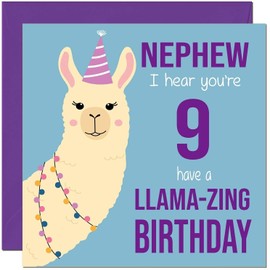 9th Nephew Llama Birthday Card - Llamazing - Funny Llama Nephews Birthday Card for 9 Year old Kids Nine, Ninth