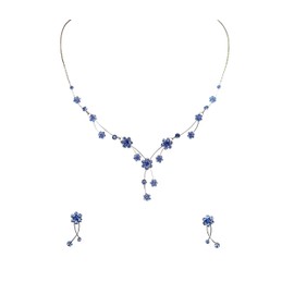 Faship Gorgeous Blue Rhinestone Crystal Floral Necklace Earrings Set - Blue
