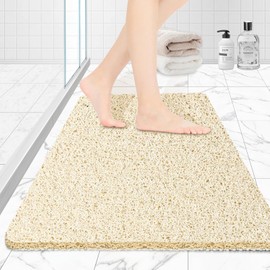 Joyhalo Shower Mats for Showers Anti Slip for Elderly, 32'' x 24'' Non Slip Bath Mat for Inside Shower, Bath Tub Mats for Bathroom Non Slip for Shower, PVC Loofah Bathroom Mats, Beige