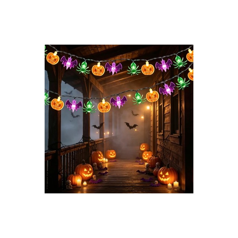 2 Piezas luces led Halloween,16 m x 80 luces LED,calabaza,araña,murciélago