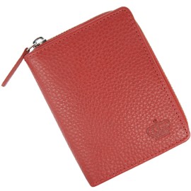 Baur Women's Genuine Leather Wallet with RFID Protection, Small Wallet, Many Card Slots, Wallet with Press Stud Closure and Zip Compartment, red, Classic