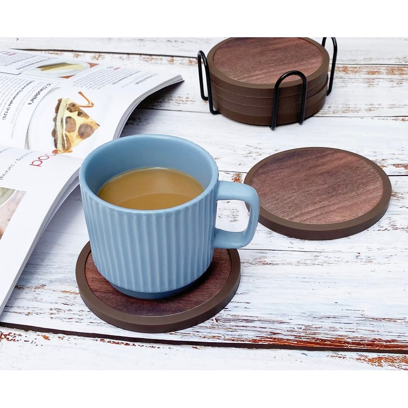 Absorbent Coasters for Drinks with Holder - 6packs, Silicone Coaster