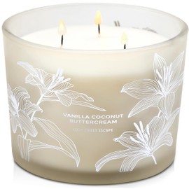 Vanilla Coconut Buttercream 3 Wick Scented Candle | Large Highly Scented Soy Candles for Home 14.5 oz | Warm & Cozy Vanilla Cream Candle | Soothing Aromatherapy Stress Relief Gift for Women & Men