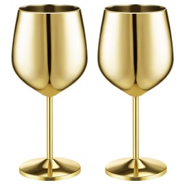Gold Stem Stainless Steel Wine Glasses 18oz Unbreakable Stemware Portable Shatterproof Metal Goblet Glasses Wine Drinkware for Champagne Cocktails Banquet Wedding Party Camping (2 Pack)