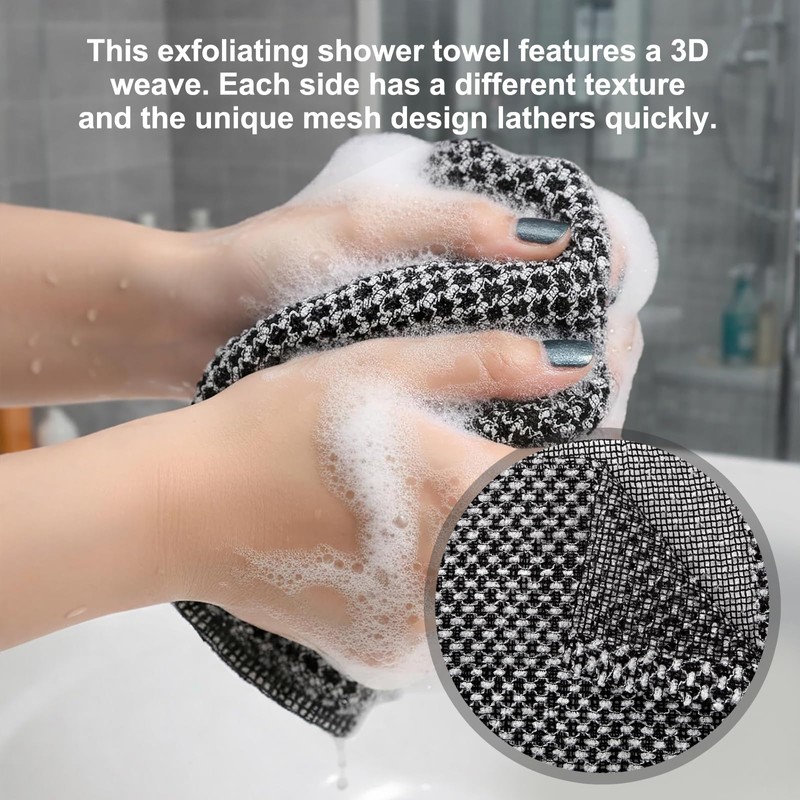 Blissal Exfoliating Antibacterial Shower Towel, Extra Long 100cm Dual-Sided Exfoliating