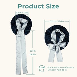 LumeSilk 100% Mulberry Silk Hair Bonnet, Double-Layered Silk Hair Bonnet, Sleep Cap with Ribbons (Navy Blue)